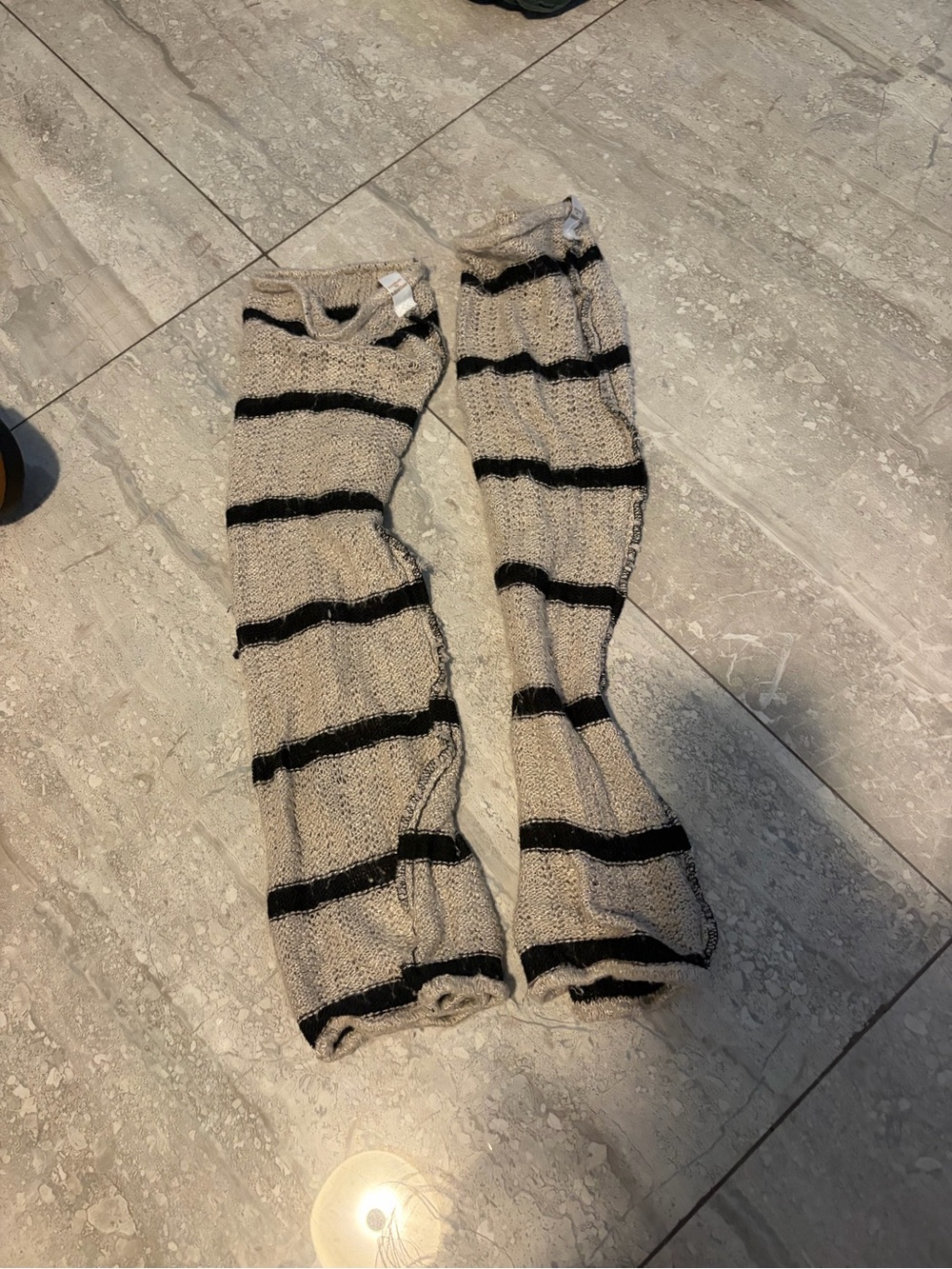 Striped Knit adult medium half lLeg Warmers in Beige and Black